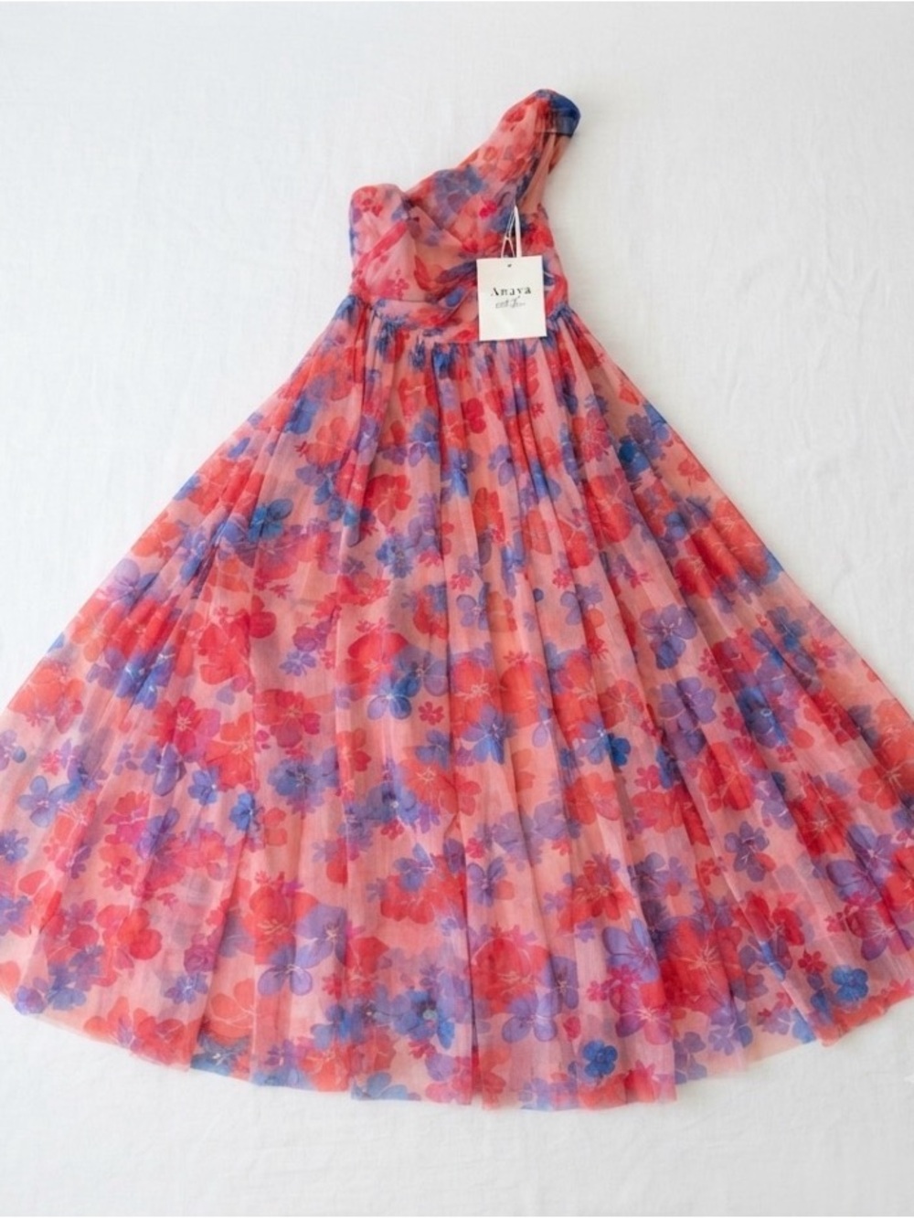 Anaya with love recycled floral One-Shoulder Midi Dress in Pink/Orange Size 2/XS - Picture 2 of 6
